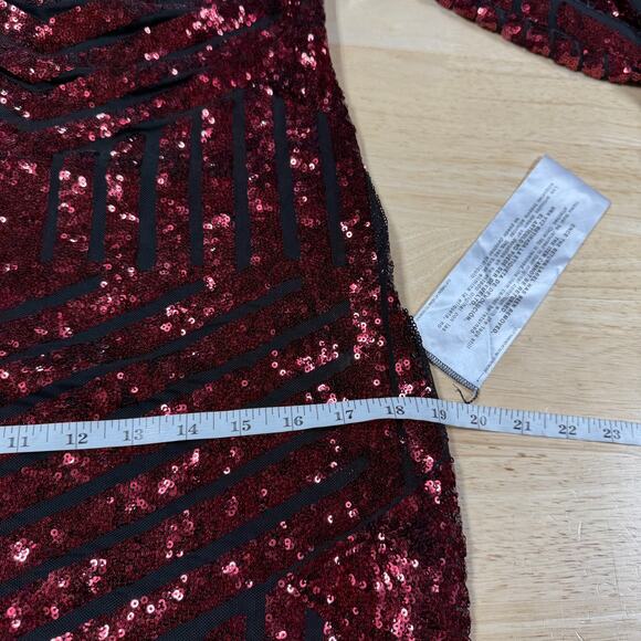 Dress The Population NWT Emery Long Sleeve Sequin Cocktail Dress Size L Berry - Picture 9 of 12